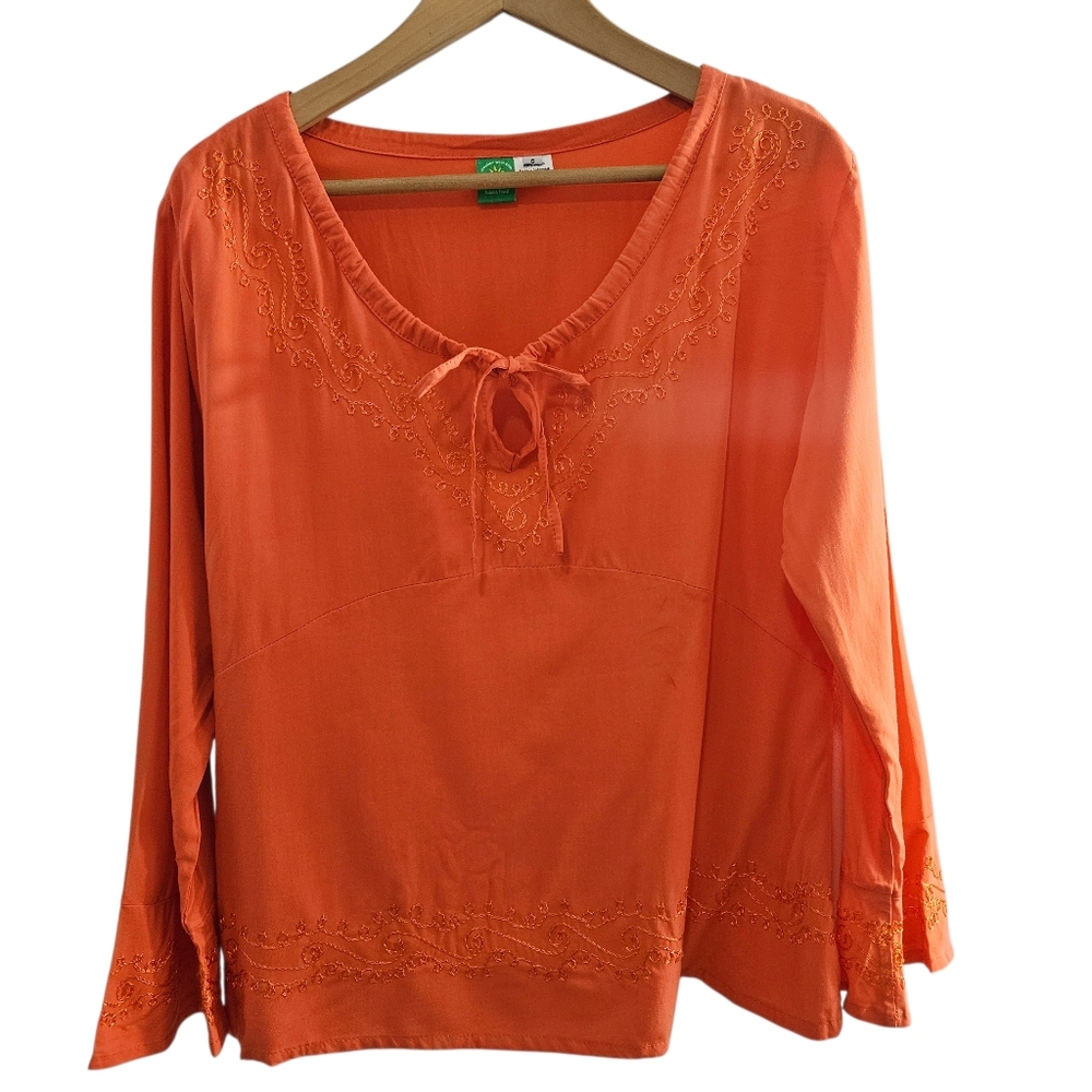Woolies Wear Natures Finest Orange Embroidered Women's Top Boho